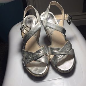 Michael Kors silver strappy wedge 7.5
